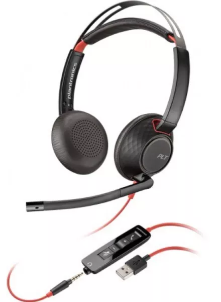 POLY | Poly Blackwire 5220, USB-A + 3.5mm (Double sided) Wired Headset