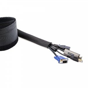 StarTech.com 10ft (3m) Cable Management Sleeve, Trimmable Heavy Duty Cable Wrap, 1.2" (3cm) Dia. Polyester Mesh Computer Cable Manager/Protector/Concealer, Black Cord Organizer/Hider