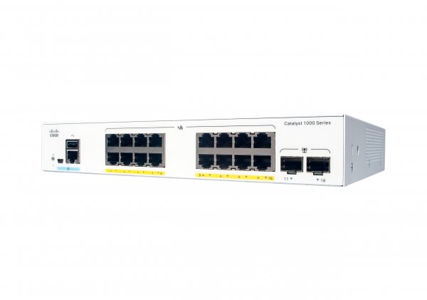 Cisco Catalyst 1000-16T-E-2G-L Network Switch, 16 Gigabit Ethernet (GbE) Ports, two 1 G SFP Uplink Ports, Fanless Operation, External PS, Enhanced Limited Lifetime Warranty (C1000-16T-E-2G-L)