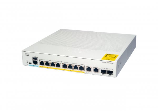 Cisco Catalyst 1000-8FP-E-2G-L Network Switch, 8 Gigabit Ethernet PoE+ Ports, 120W PoE Budget, two 1 G SFP/RJ-45 Combo Ports, Fanless Operation, Enhanced Limited Lifetime Warranty (C1000-8FP-E-2G-L)