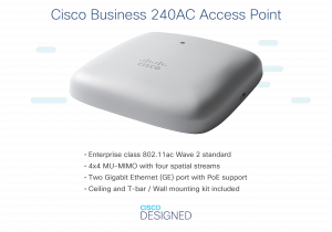 Cisco Business 240AC 802.11ac 4x4 Wave 2 Access Point 2 GbE Ports - Ceiling Mount - 3 Pack Bundle, Limited Lifetime Protection (3-CBW240AC-E)