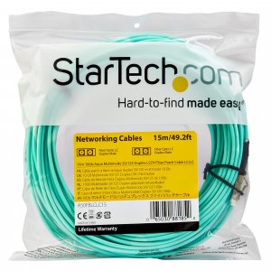 StarTech.com 15m (50ft) LC/UPC to LC/UPC OM3 Multimode Fiber Optic Cable, Full Duplex 50/125µm Zipcord Fiber, 100G Networks, LOMMF/VCSEL,