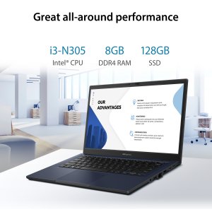 ASUS ExpertBook B1 B1402CG-EBI381XA Laptop 35.6 cm (14") Full HD Intel Core i3 N-series i3-N305 8 GB DDR4-SDRAM 128 GB Flash Wi-Fi 6 (802.11ax) Windows 11 Pro Education Black