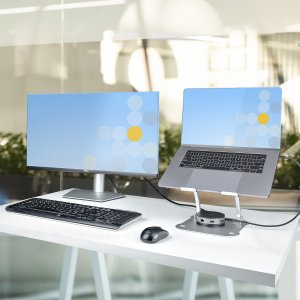 StarTech.com Laptop Stand for Desk, Ergonomic Laptop Stand Adjustable Height, Aluminum, Portable, Supports up to 22lb (10kg), Foldable Laptop Holder for Desk - Angled Notebook Computer Riser/Lift