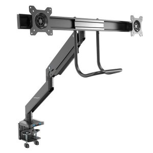 StarTech.com Desk Mount Dual Monitor Arm with USB & Audio - Slim Full Motion Adjustable Dual Monitor VESA Mount for up to 32″ Displays - Ergonomic Articulating - C-Clamp/Grommet