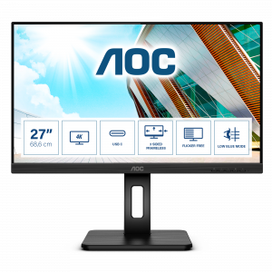 AOC U27P2CA computer monitor 68.6 cm (27″) 3840 x 2160 pixels 4K Ultra HD LED Black