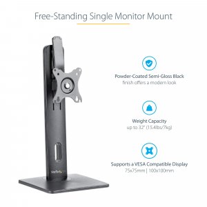 StarTech.com Free Standing Single Monitor Mount - Height Adjustable Monitor Stand - For VESA Mount Displays up to 32" (15lb/7kg) - Ergonomic Monitor Stand for Desk - Tilt/Swivel/Rotate