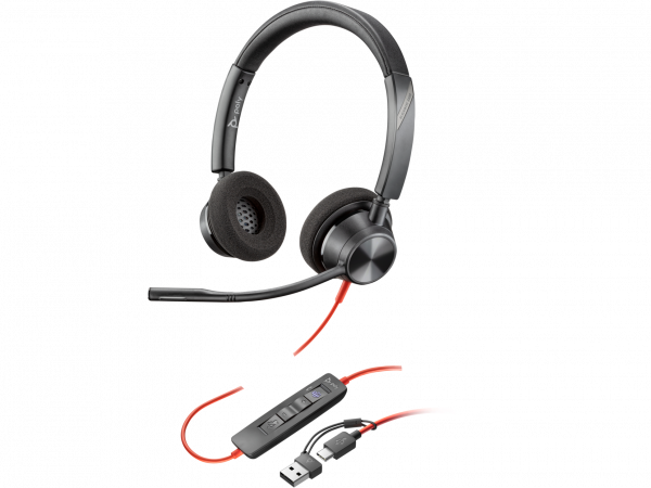 Poly Blackwire 3320 USB-C + USB-A Wired Headset with Adapter (HP|Poly)