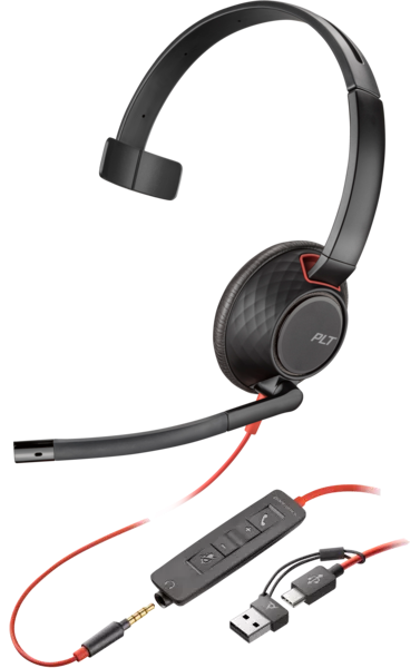 Poly Blackwire 5210 USB-C + USB-A + 3.5mm Wired Headset with Adapter (HP|Poly)