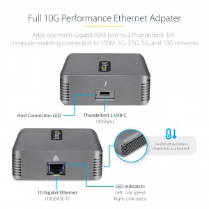 StarTech.com Thunderbolt 3 to Ethernet Adapter, 10GbE - Multi-Gigabit, Thunderbolt 3 to RJ45 Network Adapter - 10GBASE-T/5-2.5GBASE-T NIC - 10G Network Adapter w/ TB3-Certified Cable, Win/Mac